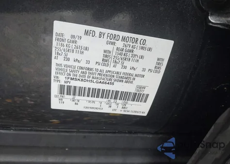 2020 Ford Explorer Xlt z USA, uszkodzony, nr VIN 1FMSK8DH5LGA66455